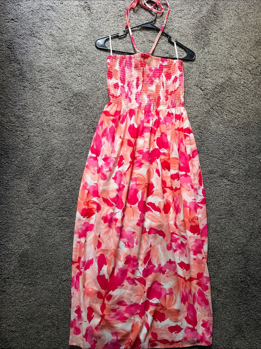 Grace Karin Pink & Coral Floral Halter Maxi Dress